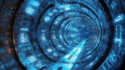 Wall Mural - a cosmic journey through a futuristic spaceship tunnel: an exploration of abstract digital art and d