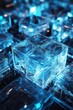 © MarkVincent - Crystalline ice-blue light formations emerging from a digital grid. Futuristic AI concept