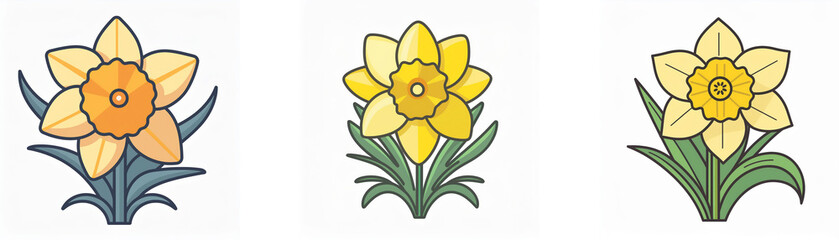 Wall Mural - Triple image of daffodils, showcasing variations in color and style.  A double exposure effect is subtly implied.