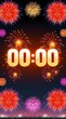 © Here you are! - Midnight countdown celebration with glowing golden numbers 00:00, surrounded by colorful fireworks in the night sky, symbolizing New Year's Eve, festivity, and new beginnings