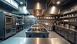 © Vadym - Modern empty commercial kitchen with shiny stainless steel equipment. Pro grade stove, oven. Clean, organized workspace. Industrial style interior design. No people. Perfect for commercial kitchen
