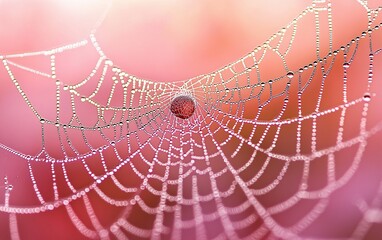 Canvas Print - Dew-covered spiderweb, autumnal background, macro shot, nature photography