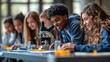 © Hammam - High School Students Using Microscopes in Science Class: Teamwork, Discovery, and Education
