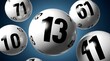 © Here you are! - Floating lottery balls with bold black numbers against a vibrant blue background, symbolizing luck, chance, gambling, and jackpot winnings in a dynamic and engaging composition