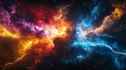 Wall Mural - Vivid cosmic explosion of swirling nebulae and stardust in vibrant colors