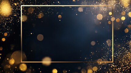 Wall Mural - Golden frame, bokeh lights, dark background, celebration