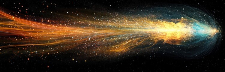 interstellar journey: glowing particle trails of limitless possibility and discovery