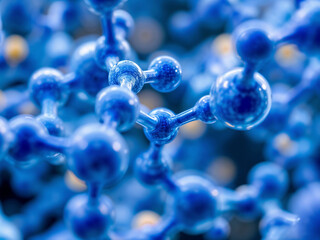 Wall Mural - molecular structure illustrates bonding of atoms for scientific research blue color palette is used