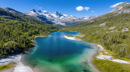 Wall Mural - breathtaking view of pristine mountain lake surrounded by lush greenery and majestic peaks