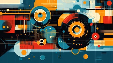 futuristic innovation: abstract design with circuit boards, gears and vibrant colors, inspiring poss