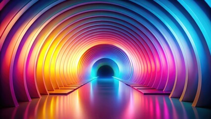 Wall Mural - abstract vibrant neon tunnel a colorful, reflective, and symmetrical architectural design featuring 