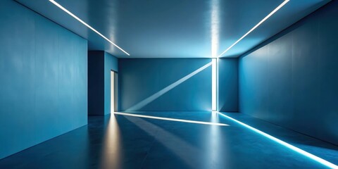 Wall Mural - serene blue interior space with light beams and minimalist design