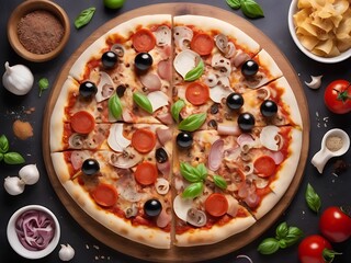 Wall Mural - Mixed pizza with different ingredients