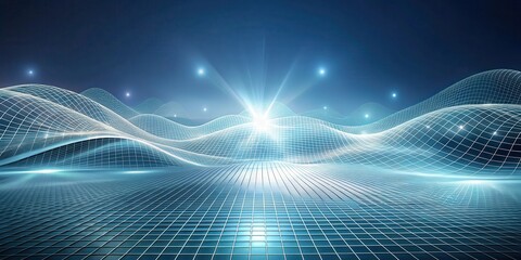 Wall Mural - abstract digital landscape glowing gridded terrain with radiant light source and subtle glimmering e