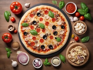 Wall Mural - Mixed pizza with different ingredients