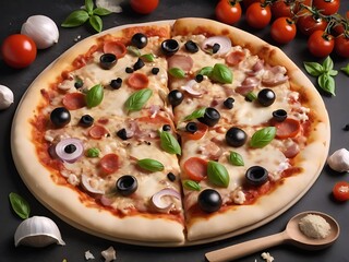 Wall Mural - Mixed pizza with different ingredients