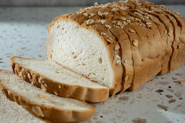 A view of a loaf of gluten-free honey oat bread.