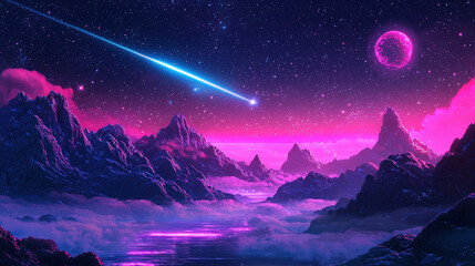 Sticker - a starry sky with a shooting star on sky neon colors