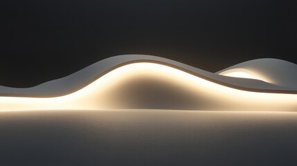 Wall Mural - Illuminated sculptural wave, modern interior, dark background, ambient lighting, design element