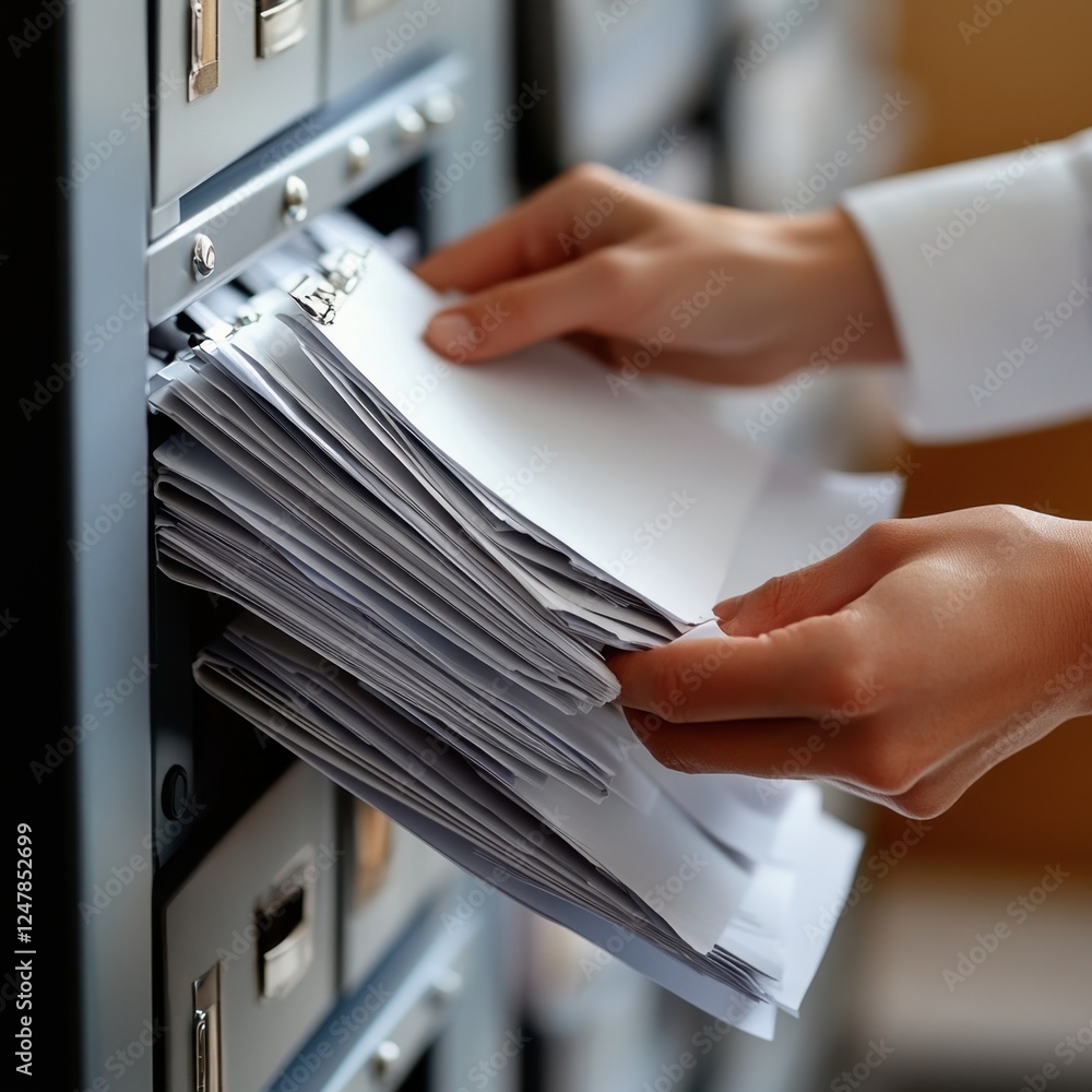 High-resolution image of hands carefully handling a stack of important ...