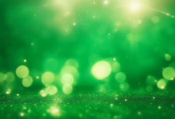 Wall Mural - festive abstract rays background elegant bokeh lights glitter green sparkles light pattern brightly 