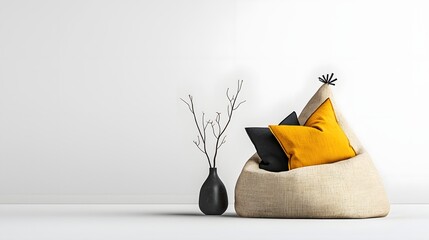 Aufkleber - Cozy and Soft Modern Bean Bag Chair with a Minimalist Design on a Clean White Background  Comfortable and Contemporary Furnishing for Relaxation in a Lifestyle Setting