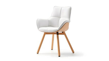 Aufkleber - Elegant and Minimalist Scandinavian Style Chair with Light Wooden Legs and Comfortable White Cushioned Seat Presented on a Clean White Background