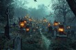 © Andi - Foggy graveyard lanterns Halloween night scene