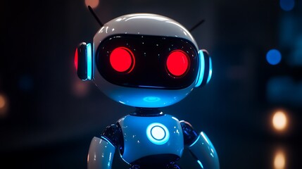 Futuristic Robot with Glowing Red Eyes and Blue Accents