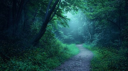 Canvas Print - Ethereal Glow of Fireflies in Enchanted Forest at Dusk