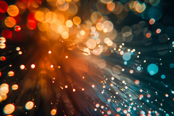 Abstract close up fiber optics light for background. Holiday concept. Optic communication and technology background. Optical lighting with bokeh.