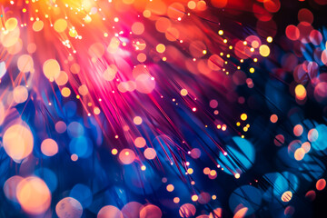 Abstract close up fiber optics light for background. Holiday concept. Optic communication and technology background. Optical lighting with bokeh.
