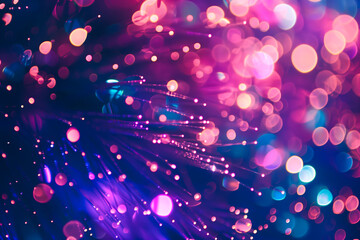 Abstract close up fiber optics light for background. Holiday concept. Optic communication and technology background. Optical lighting with bokeh.