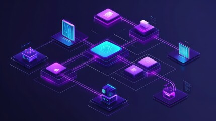 Abstract Digital Network Data Visualization with Bright Colors
