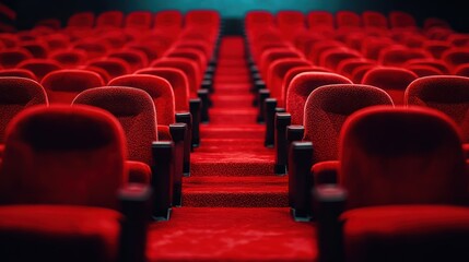 Wall Mural - Empty red cinema seats in rows.