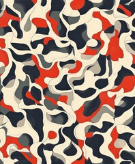 Wall Mural - Abstract Colorful Waves in Red, Black, and Cream Tones