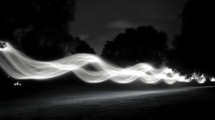 light trails, night park, trees, abstract art, website banner