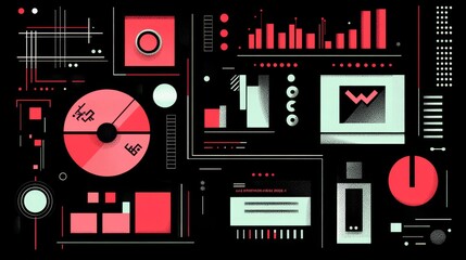 Abstract Geometric Data Visualization Dashboard Technology Background Trendy Red and Black Pixel Art Design