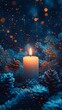 © ABIDZAR ALFAREZ - Winter candlelight, pine cones, snowfall, holiday season, festive greeting card