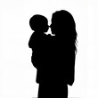 © ON - Studio - Mother holding child silhouette on white background, mother's love