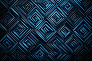 Wall Mural - Abstract Geometric Pattern of Blue and Black Spirals and Squares