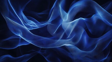 Wall Mural - abstract blue flowing fabric waves on dark background.