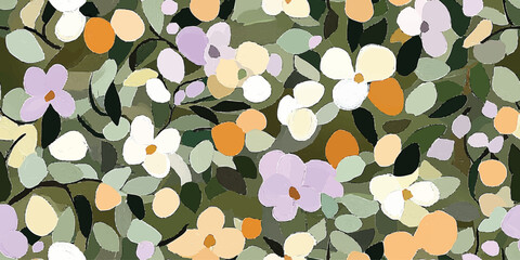 Wall Mural - Floral abstract vintage seamless vector pattern, spring garden, blooming meadow, flowers, gouache painting, brush strokes, Design fabric, cover, banner, invitation