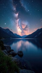 Wall Mural - milky way over vast expanse of biscarosse lake, lake, cosmos