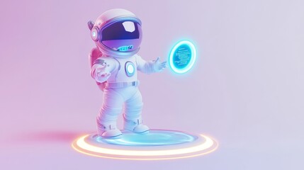 Wall Mural - cute astronaut cartoon character holding glowing earth.