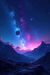 Wall Mural - dark blue and purple mars sky with glowing aurora, galaxy, sky, aurora