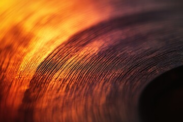 Wall Mural - abstract close-up of swirling, textured, dark orange and brown surface with light and shadow.