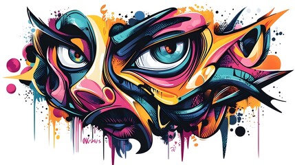 Wall Mural - Vibrant Graffiti Inspired Abstract Mural in Urban Setting