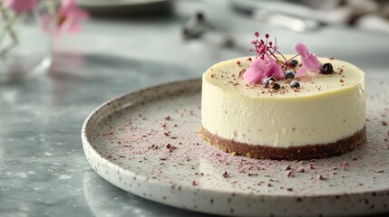 Wall Mural - A single serving of cake on a decorative plate placed on a table