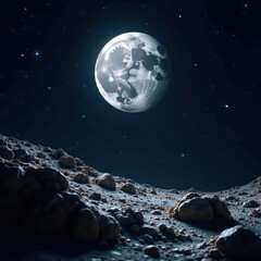 Wall Mural - mineral moon against a dark starry background, black sky, telescope